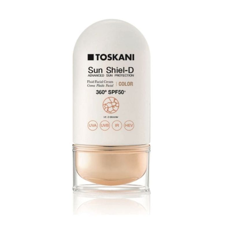 TOSKANI Sun Shiel-D fluid facial cream spf 50+ Флуиден слънцезащитен крем с цвят и вит. Д 50ml