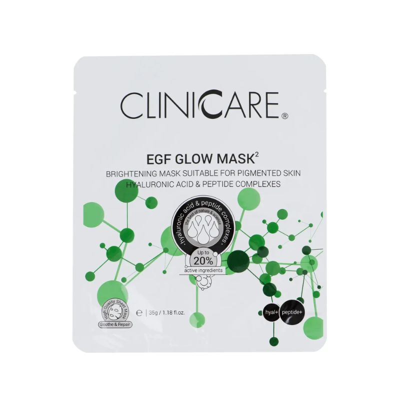 CLINICCARE EGF Glow  Успокояваща лист-маска за подмладяване и против пигментация